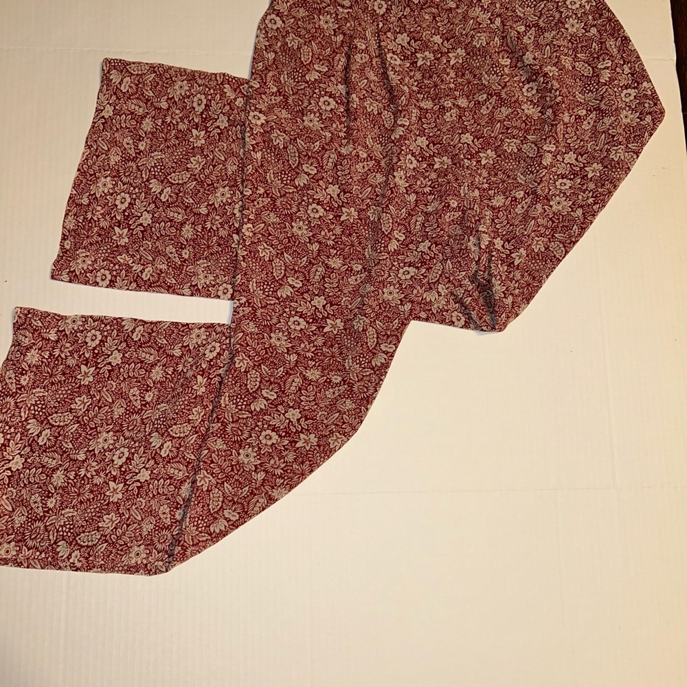 Laura Ashley Vintage Red Floral Wide Leg Pants Stretch Waist size 8